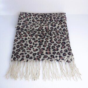 Cashmere Leopard Fringed Scarf 24x73
